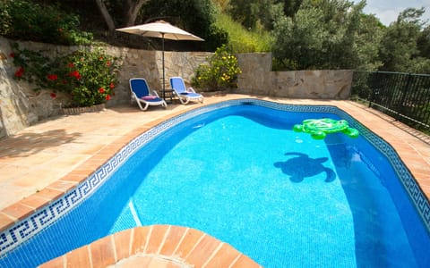 Private secluded swimming pool with sea and hills views
