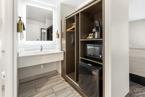 Standard Room, 2 Queen Beds, Non Smoking, Refrigerator & Microwave (Walk-in Shower) | Desk, laptop workspace, blackout drapes, iron/ironing board