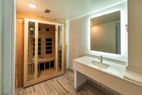 Suite, Multiple Beds, Non Smoking, Kitchenette (Walk-in Shower) | Desk, laptop workspace, blackout drapes, iron/ironing board