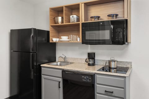 Desk, laptop workspace, blackout drapes, iron/ironing board