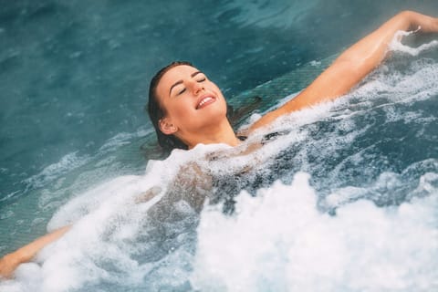 Indoor pool, outdoor pool, sun loungers