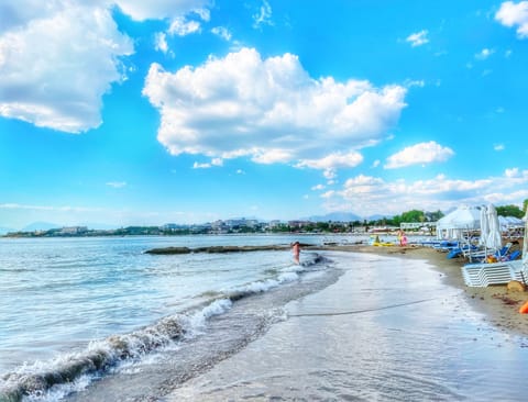 Private beach, beach umbrellas, fishing