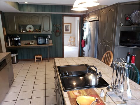 Kitchen from patio entrance. Note Jenn-Air downflow range (now 4 burners)
