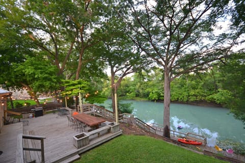 Shady deck overlooking the Guadalupe River