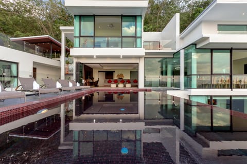 The beautiful infinity pool with master bedroom above.