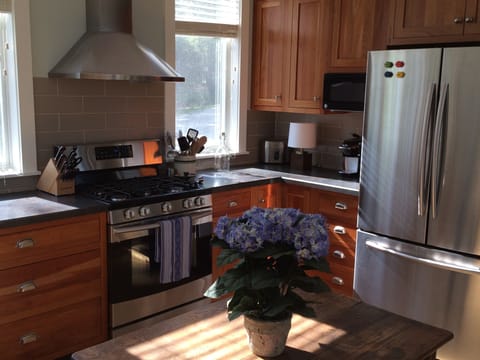 Sunny, open kitchen.