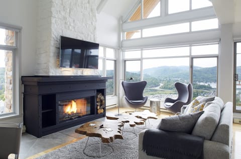 Cathedral Living room with fire place