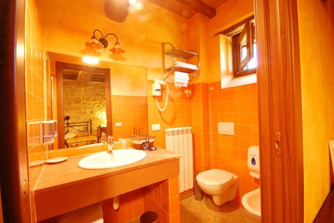 Shower, free toiletries, hair dryer, slippers