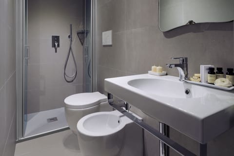 Shower, free toiletries, hair dryer, bathrobes