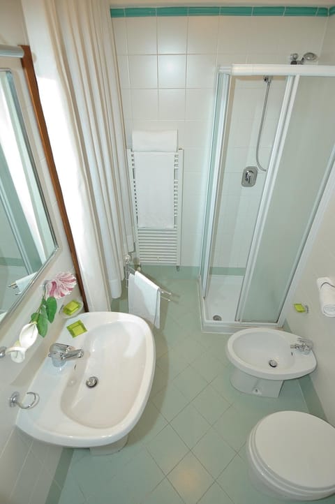 Shower, free toiletries, hair dryer, towels