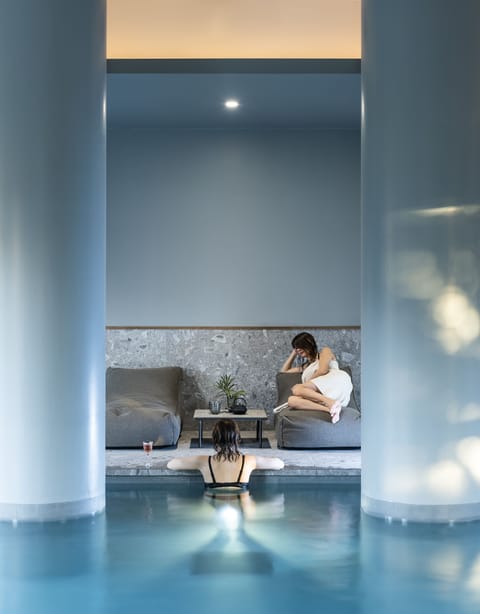 Indoor pool, seasonal outdoor pool, pool umbrellas, sun loungers