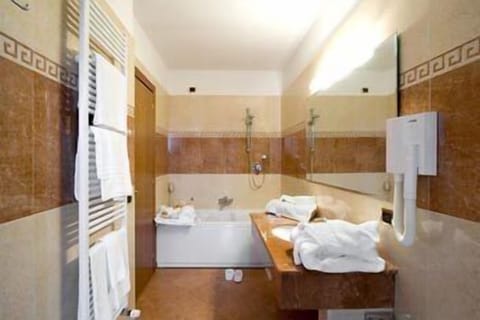 Shower, free toiletries, hair dryer, towels