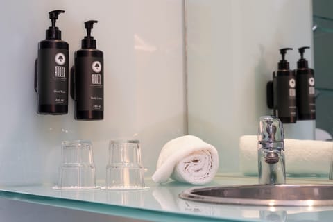 Shower, free toiletries, hair dryer, towels