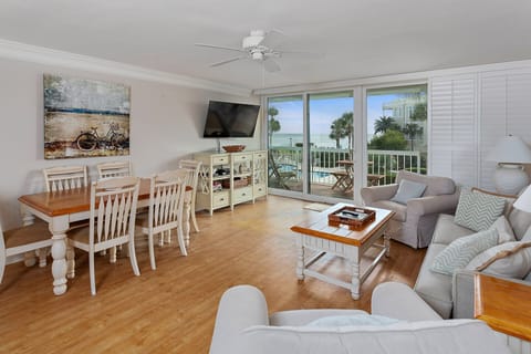 Ocean front living room & balcony with teak furniture 