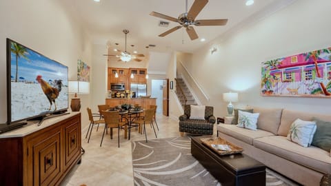 The living area is the entire first floor and has an open plan, with 11-foot ceilings...