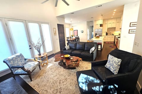 Open kitchen, dining and living room, one block from restaurants and shops at South Congress