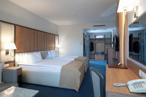 In-room safe, desk, laptop workspace, soundproofing