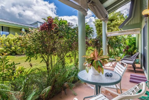 The large ground floor lanai is the perfect spot for enjoying a quiet morning, taking in the beautiful grounds, and sipping a cup of coffee.
