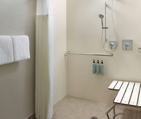 Combined shower/tub, free toiletries, hair dryer, towels