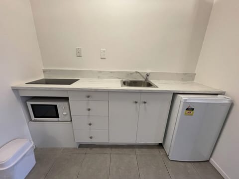 Fridge, microwave, electric kettle, toaster