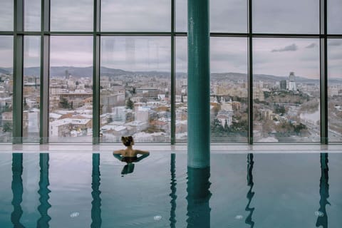 Indoor pool, outdoor pool, sun loungers