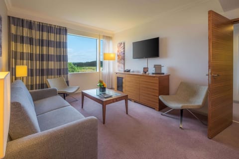 Junior Suite, 1 Queen Bed, Non Smoking | Living area | 50-inch LCD TV with cable channels, TV