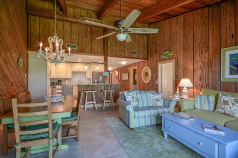 Living, dining and kitchen area.