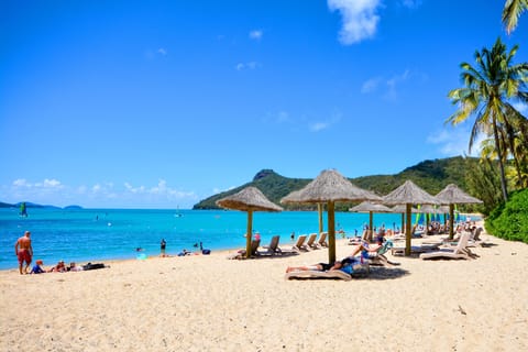 Beach nearby, white sand, free beach shuttle, sun loungers