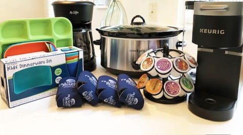 VACAY ESSENTIALS:  Drip & Keurig Coffee Makers with K-Cups, Kids Dinnerware Set , Coozies & Crock Pot are ALWAYS INCLUDED!!