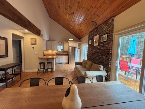 The kitchen and dining area comfortably seat 8-10 for a big, family dinner.
