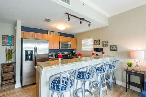 Large breakfast bar with granite countertop