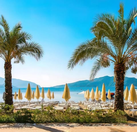 Private beach, sun loungers, beach umbrellas