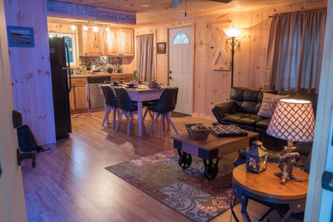 Love wood? Wood walls, ceiling & floors. Hand made Butcher block table & Counter