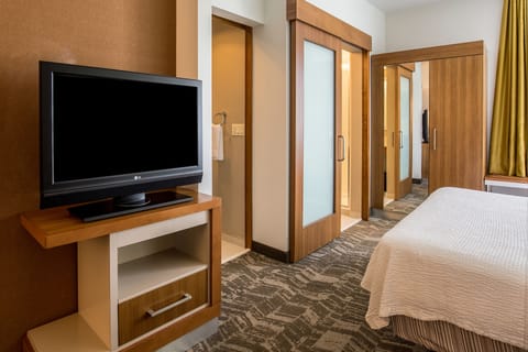 Suite, 1 King Bed with Sofa bed (Mobility/Hearing Access, Roll-In Shwr) | Living area | 37-inch flat-screen TV with cable channels, TV, pay movies