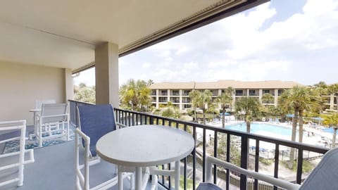 Spacious balcony with lagoon pool view