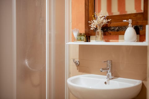 Shower, free toiletries, hair dryer, slippers