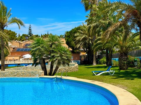 Seasonal outdoor pool, sun loungers