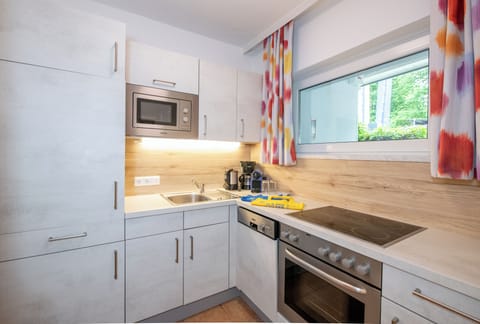 Comfort Apartment, 3 Bedrooms, Patio, Garden View | Private kitchen | Fridge, microwave, coffee/tea maker, coffee grinder