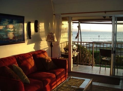 Looking out of our living room to the ocean