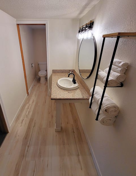 Combined shower/tub, free toiletries, hair dryer, towels