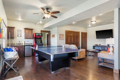 Pool table with ping pong topper! Arcade machine too!