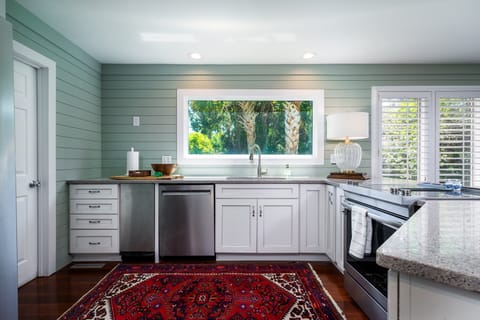 Stainless steel appliances and granite counter tops