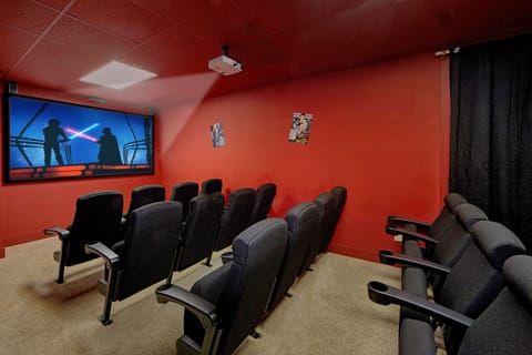 Home movie theater, 100” HD Projector, HDVD Player, HD Cable, and laptop hookup.