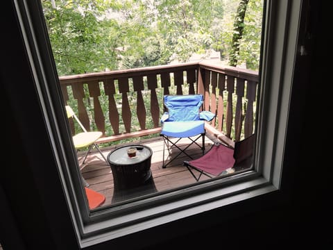 Deck Patio accessible from living room, casual sitting + mountain view