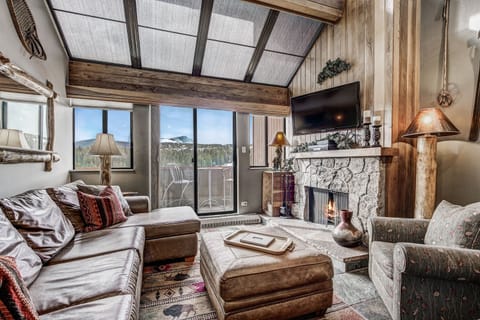 Living Area with wood burning fireplace
