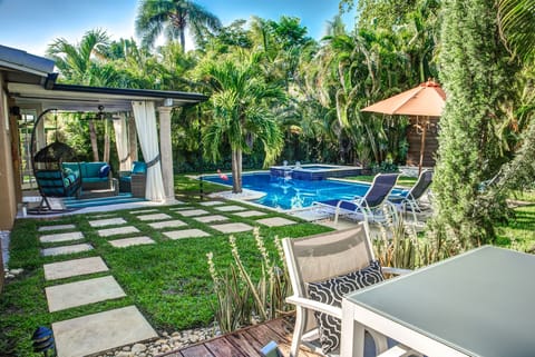Pool view from wood deck