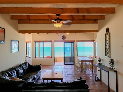Beach front and panoramic ocean view from living room