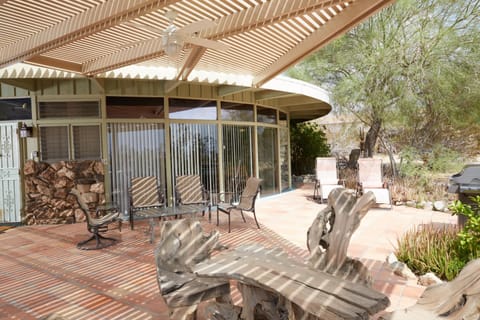 Front Patio showing redwood burl table and chairs
