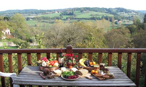 Lunch on the balcony looking over the valley and the village