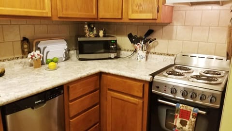 Fully equipped, there's also a toaster, blender, slow-cooker, and hand mixer.